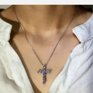 Sterling Silver White Sapphire Diamond Necklace